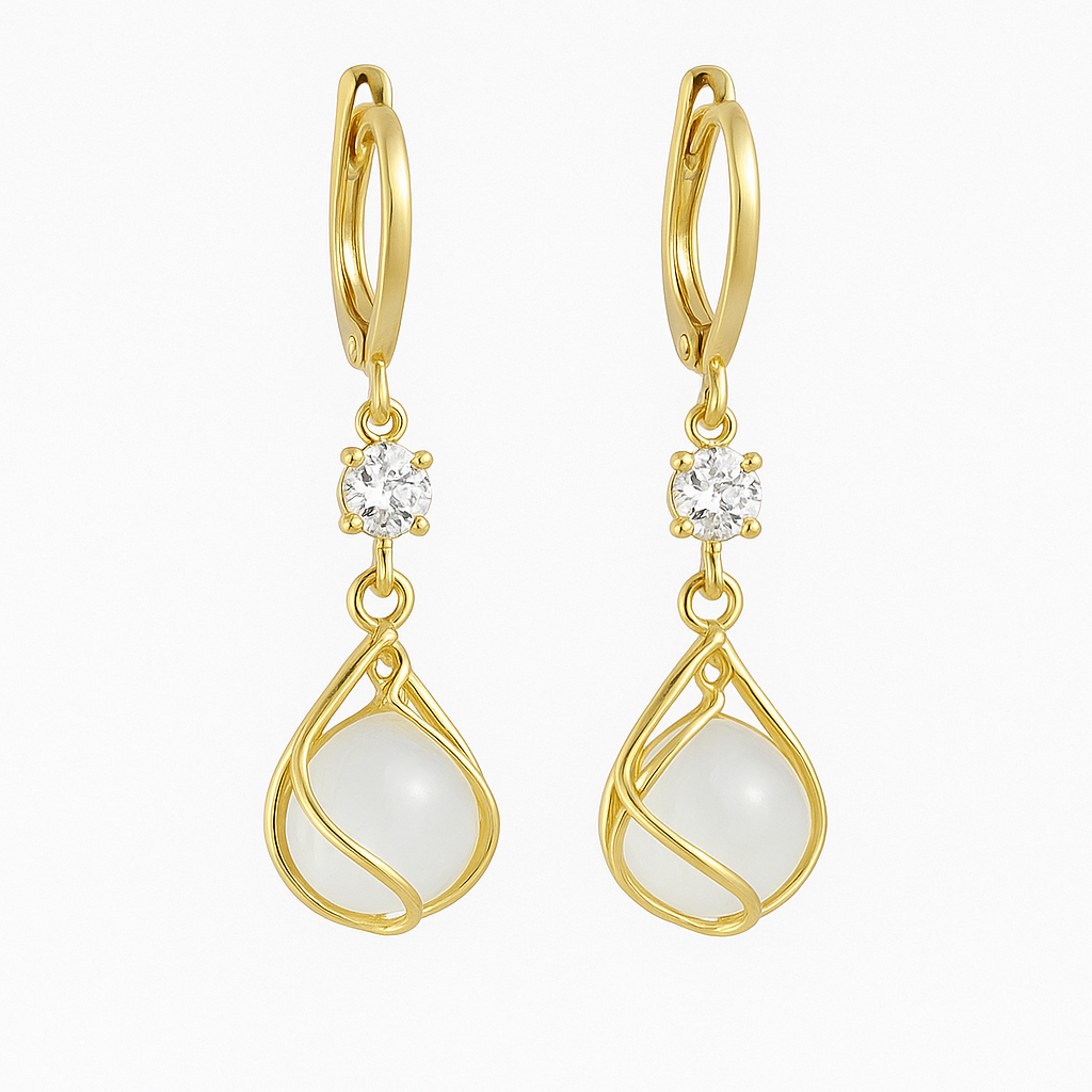Seliora™ | White Opal & Gold Drop Earrings