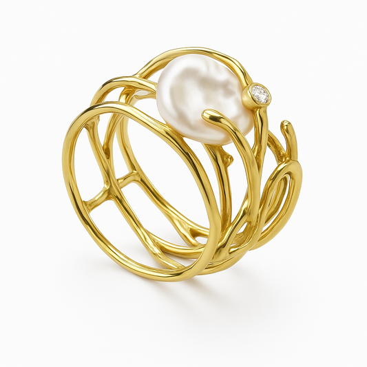 Elaria™ | Vintage Gold Branch & Pearl Ring
