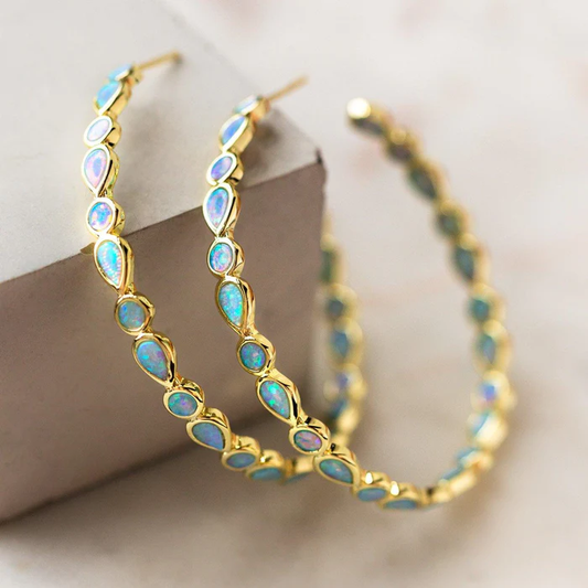 Orlena™ | Gold Hoop Earrings with Opal Drops