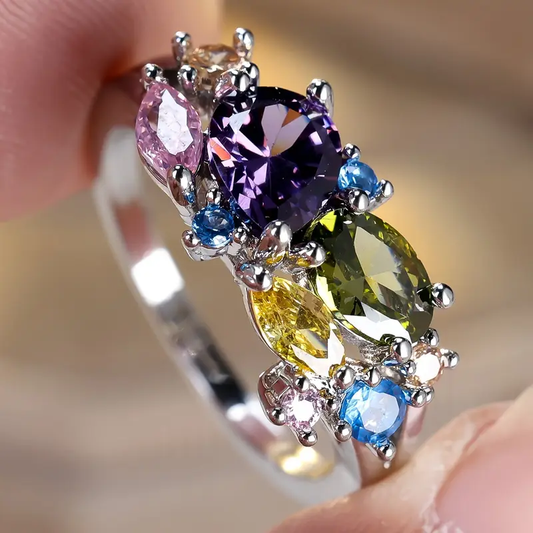 Ardena™ | Elegant Silver Ring with Colorful Stones