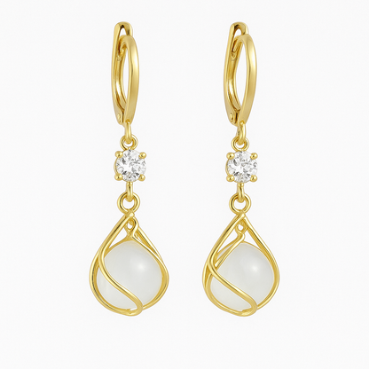 Seliora™ | White Opal & Gold Drop Earrings