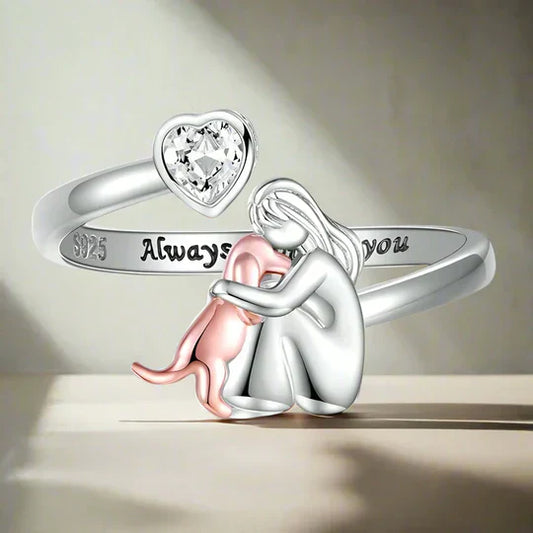 Calira™| Silver Hug Dog Ring